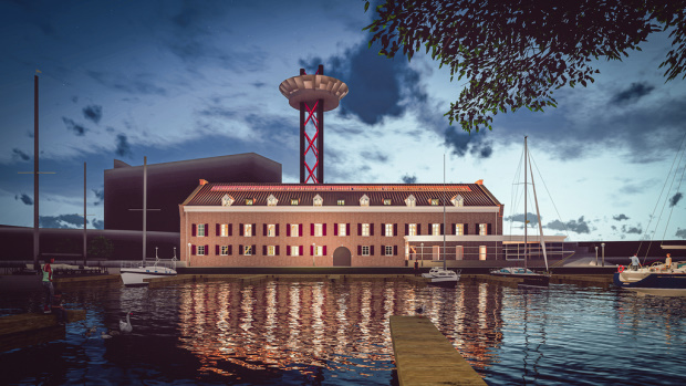 Het monumentale Arsenaal in Vlissingen gezien vanuit de havenhoofd