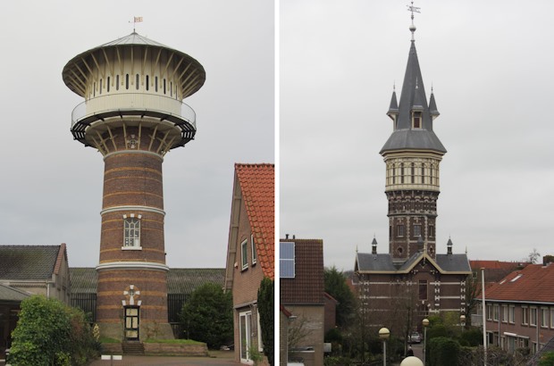 Link de watertoren van Nijkerk en rechts die van Schoonhoven